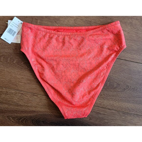 Jessica Simpson High Waisted Bikini Bottom Womens M Orange Mandarin Floral Swim - Picture 5 of 11